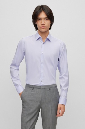 Camisas Hugo Boss Slim-fit In Algodon-blend Poplin Hombre Morados Claro | 02854-GKHE