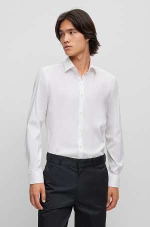 Camisas Hugo Boss Slim-fit In Algodon-blend Poplin Hombre Blancos | 47062-LWXP
