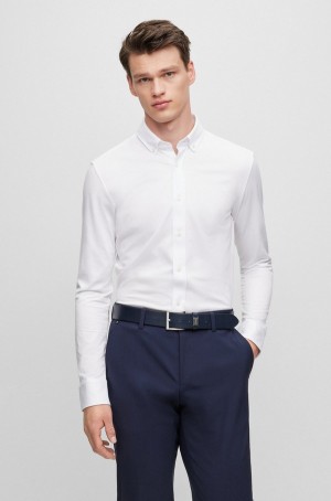 Camisas Hugo Boss Slim-fit In Algodon-blend Performance-stretch Twill Hombre Blancos | 52743-OJYH