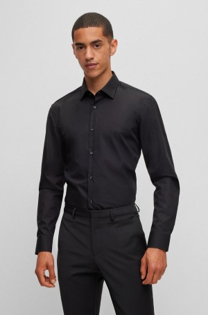 Camisas Hugo Boss Slim-fit In Easy-iron Algodon Poplin Hombre Negros | 31746-ULIB
