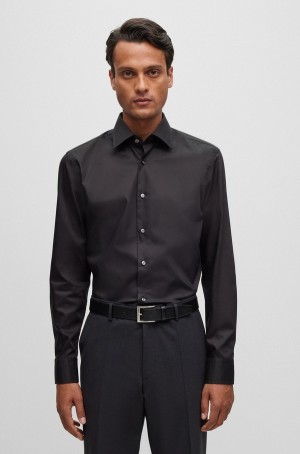 Camisas Hugo Boss Slim-fit In Easy-iron Algodon Poplin Hombre Negros | 91027-ZXCN