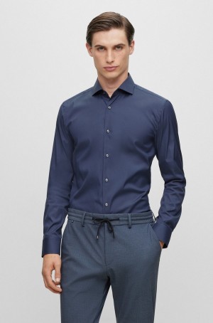 Camisas Hugo Boss Slim-fit In Easy-iron Algodon-blend Poplin Hombre Azules Oscuro | 93065-XWNU