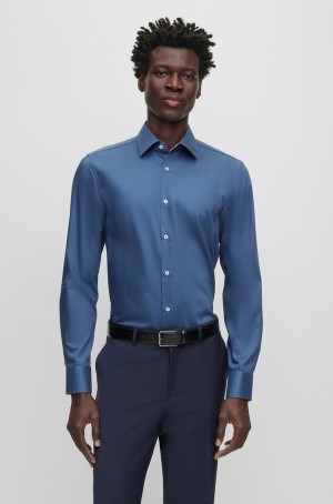 Camisas Hugo Boss Slim-fit In Easy-iron Algodon Poplin Hombre Azules Oscuro | 06132-BJPE