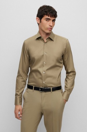 Camisas Hugo Boss Slim-fit In Easy-iron Algodon Poplin Hombre Verdes Oscuro | 04932-RUSP