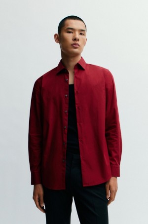 Camisas Hugo Boss Slim-fit In Easy-iron Algodon Poplin Hombre Rojos Oscuro | 17480-CVQT