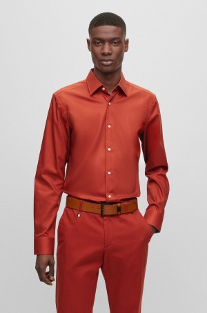 Camisas Hugo Boss Slim-fit In Easy-iron Algodon Poplin Hombre Rojos Oscuro | 40872-KWQN