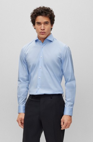 Camisas Hugo Boss Slim-fit In Easy-iron Algodon-blend Poplin Hombre Azules Claro | 40563-RKPU