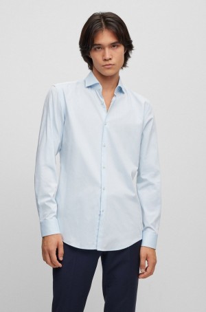 Camisas Hugo Boss Slim-fit In Easy-iron Algodon Twill Hombre Azules Claro | 96104-UHOJ