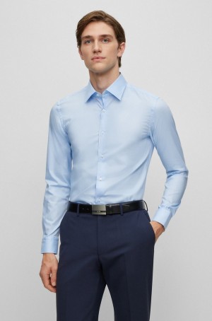 Camisas Hugo Boss Slim-fit In Easy-iron Algodon Poplin Hombre Azules Claro | 89567-MSUG