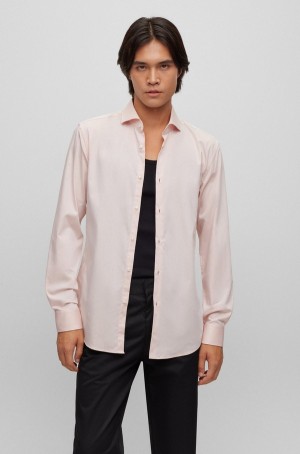 Camisas Hugo Boss Slim-fit In Easy-iron Algodon Twill Hombre Rosas Claro | 03517-GIQB