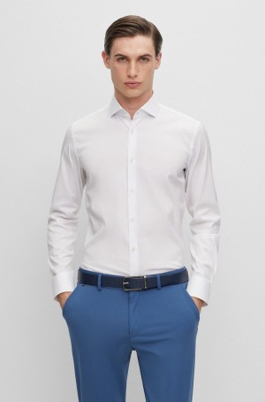 Camisas Hugo Boss Slim-fit In Easy-iron Algodon-blend Poplin Hombre Blancos | 76981-RXYH