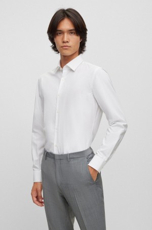 Camisas Hugo Boss Slim-fit In Easy-iron Algodon Poplin Hombre Blancos | 43108-DLNY