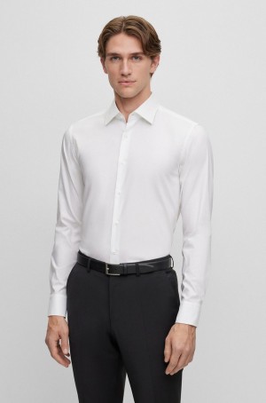 Camisas Hugo Boss Slim-fit In Easy-iron Algodon Poplin Hombre Blancos | 42079-YDQX