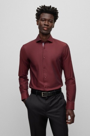 Camisas Hugo Boss Slim-fit In Easy-iron Stretch-cotton Twill Hombre Rojos Oscuro | 94683-BQXY