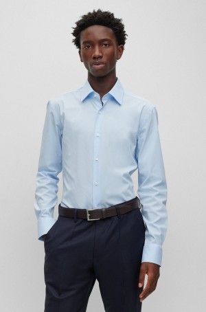 Camisas Hugo Boss Slim-fit In Easy-iron Stretch-cotton Poplin Hombre Azules Claro | 30567-RTYG