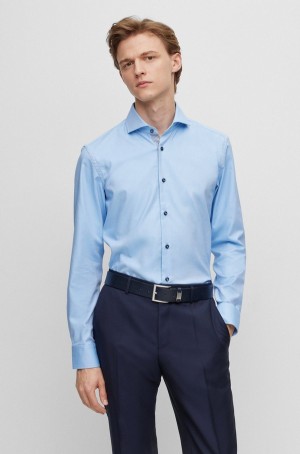 Camisas Hugo Boss Slim-fit In Easy-iron Stretch-cotton Twill Hombre Azules Claro | 58974-QPXF