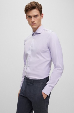 Camisas Hugo Boss Slim-fit In Easy-iron Stretch-cotton Twill Hombre Morados Claro | 94130-TVLP