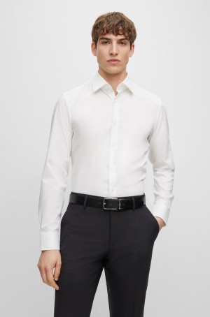 Camisas Hugo Boss Slim-fit In Easy-iron Stretch-cotton Poplin Hombre Blancos | 28649-LTAW