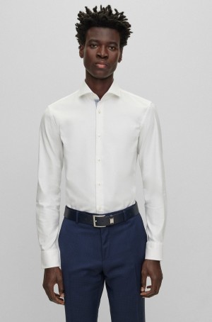 Camisas Hugo Boss Slim-fit In Easy-iron Stretch-cotton Twill Hombre Blancos | 93465-JRSG