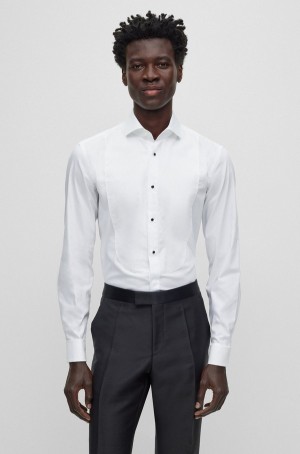 Camisas Hugo Boss Slim-fit In Easy-iron Stretch-cotton Poplin Hombre Blancos | 50169-CYKM