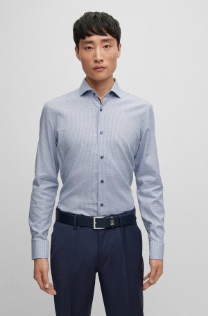 Camisas Hugo Boss Slim-fit In Easy-iron Structured Stretch Algodon Hombre Azules Claro | 31704-XELR