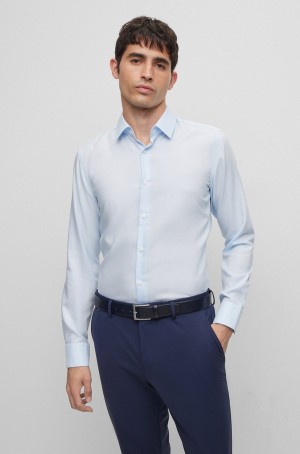 Camisas Hugo Boss Slim-fit In High-performance Structured Algodon Hombre Azules Claro | 41539-YPHZ
