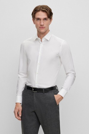 Camisas Hugo Boss Slim-fit In High-performance Structured Algodon Hombre Blancos | 65102-OBUE