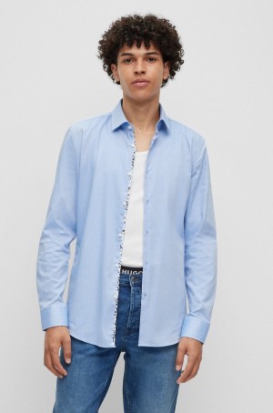 Camisas Hugo Boss Slim-fit In Oxford Algodon With Doodle Motif Hombre Azules Claro | 15904-TDZN