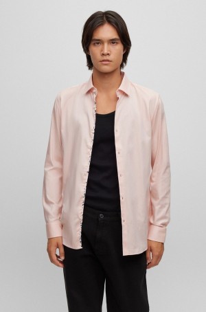 Camisas Hugo Boss Slim-fit In Oxford Algodon With Doodle Motif Hombre Rosas Claro | 39460-YELX