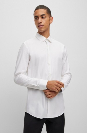 Camisas Hugo Boss Slim-fit In Oxford Algodon With Doodle Motif Hombre Blancos | 75089-ZOHE