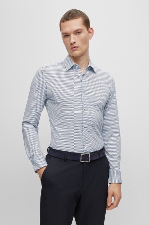 Camisas Hugo Boss Slim-fit In Patterned Performance-stretch Fabric Hombre Azules Claro | 62158-XIBY