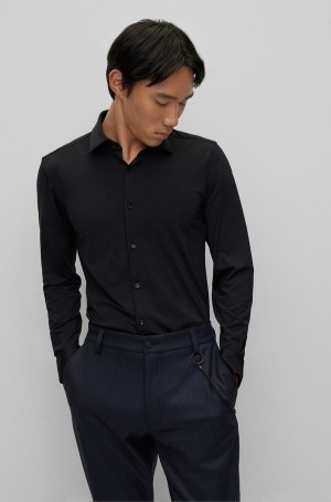 Camisas Hugo Boss Slim-fit In Performance-stretch Hombre Negros | 09248-ROLZ