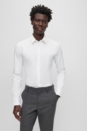Camisas Hugo Boss Slim-fit In Performance-stretch Algodon-blend Hombre Blancos | 69327-SXJI