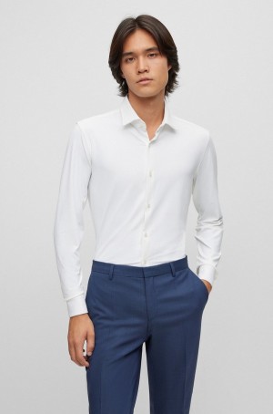 Camisas Hugo Boss Slim-fit In Performance-stretch Hombre Blancos | 90154-EMKB