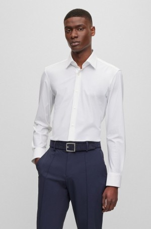 Camisas Hugo Boss Slim-fit In Performance-stretch Hombre Blancos | 61782-RQYD