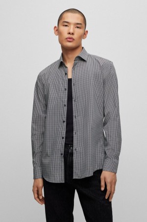 Camisas Hugo Boss Slim-fit In Printed Algodon Lona Hombre Negros | 82053-FYQK