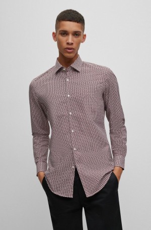 Camisas Hugo Boss Slim-fit In Printed Algodon Poplin Hombre Vino | 46029-KFWO