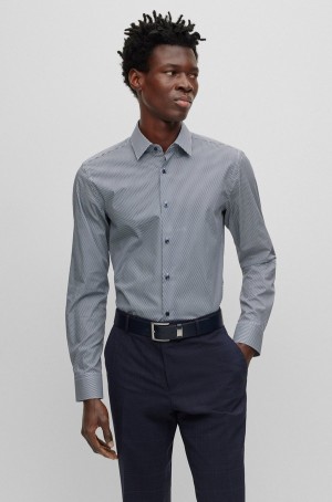 Camisas Hugo Boss Slim-fit In Printed Organic Algodon With Stretch Hombre Azules Claro | 15042-KMXF