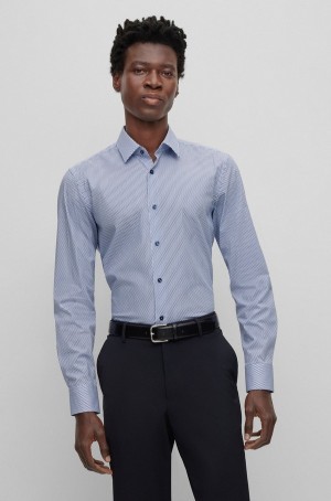 Camisas Hugo Boss Slim-fit In Printed Organic Algodon With Stretch Hombre Azules Claro | 05826-NUQO