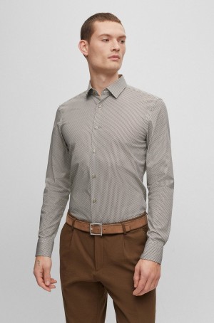 Camisas Hugo Boss Slim-fit In Printed Organic Algodon With Stretch Hombre Grises Claro | 43076-VAJM
