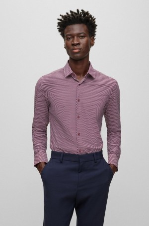 Camisas Hugo Boss Slim-fit In Printed Performance-stretch Fabric Hombre Rojos Oscuro | 10946-CYLU