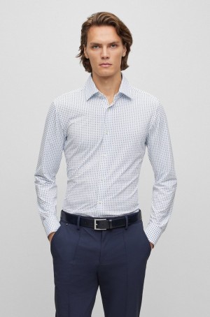 Camisas Hugo Boss Slim-fit In Printed Performance-stretch Fabric Hombre Azules Claro | 26941-YLFP