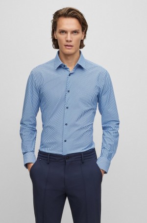 Camisas Hugo Boss Slim-fit In Printed Performance-stretch Fabric Hombre Azules Claro | 75361-SZQF