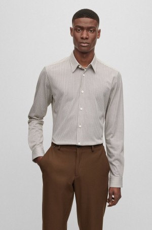 Camisas Hugo Boss Slim-fit In Printed Performance-stretch Fabric Hombre Marrom Claro | 57468-IAER