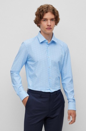 Camisas Hugo Boss Slim-fit In Printed Performance-stretch Hombre Azules Claro | 04739-LOTG