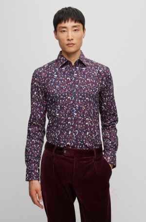 Camisas Hugo Boss Slim-fit In Printed Stretch Algodon Hombre Multicolor | 90734-SBWG