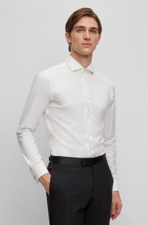 Camisas Hugo Boss Slim-fit In Stretch Algodon With Double Cuffs Hombre Blancos | 23064-XDYF