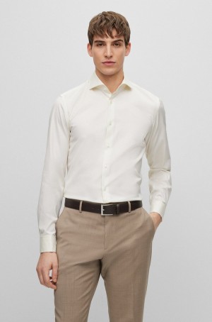 Camisas Hugo Boss Slim-fit In Stretch Algodon With Double Cuffs Hombre Blancos | 27649-RWME