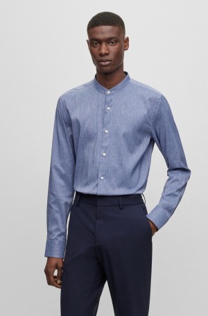 Camisas Hugo Boss Slim-fit In Stretch Fabric With Stand Collar Hombre Azules | 92450-OICK
