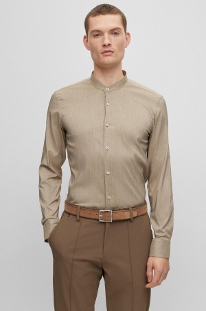 Camisas Hugo Boss Slim-fit In Stretch Fabric With Stand Collar Hombre Marrom Claro | 38945-IWVT